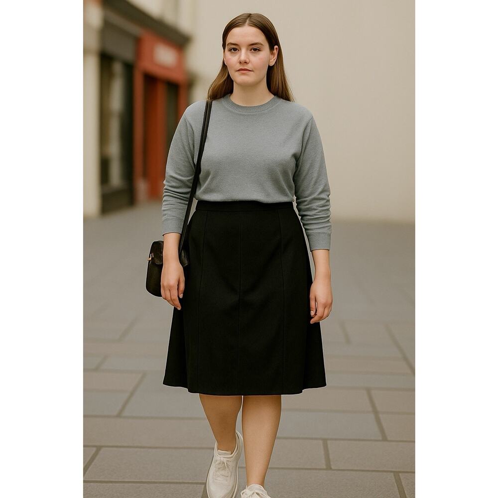Notations Black Faux Suede Midi Skirt Women’s Size 16 Stretch Back Slit Normcore